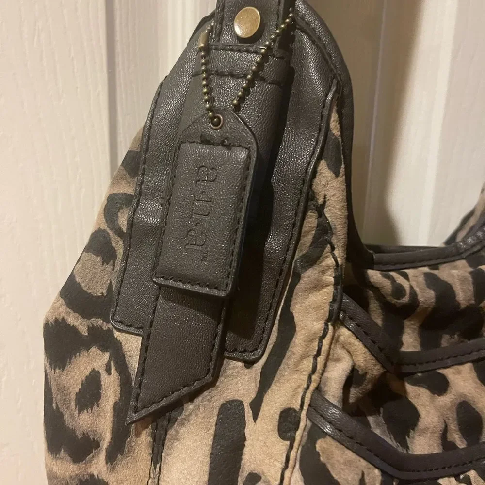 a.n.a Leopard Print 100%Pig skin dark gray faux leather trim hobo Bag